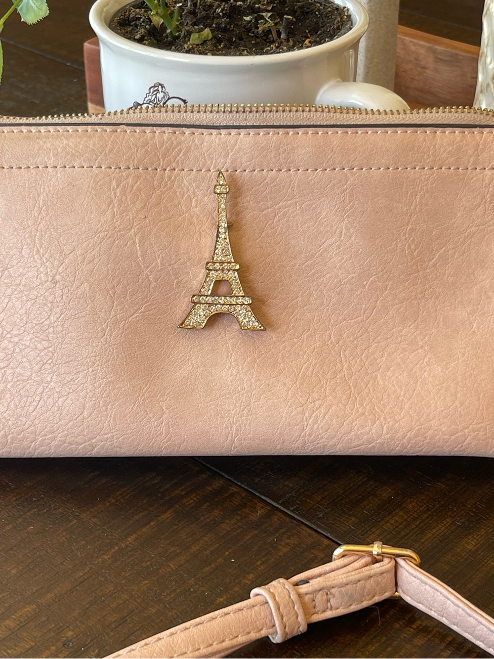 Pink Crossbody Bag with Eiffel Tower Accent